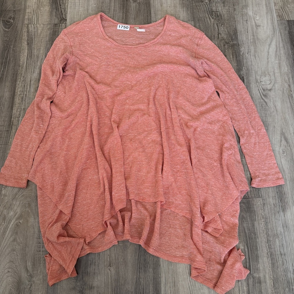 Free People Thermal Long Sleeve Oversized Top Tunic Asymmetrical Hem Small Coral